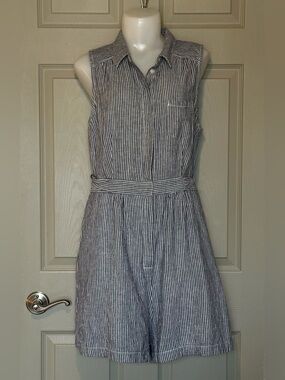 ANTHROPOLOGIE Linen Blend striped Romper - Size 12